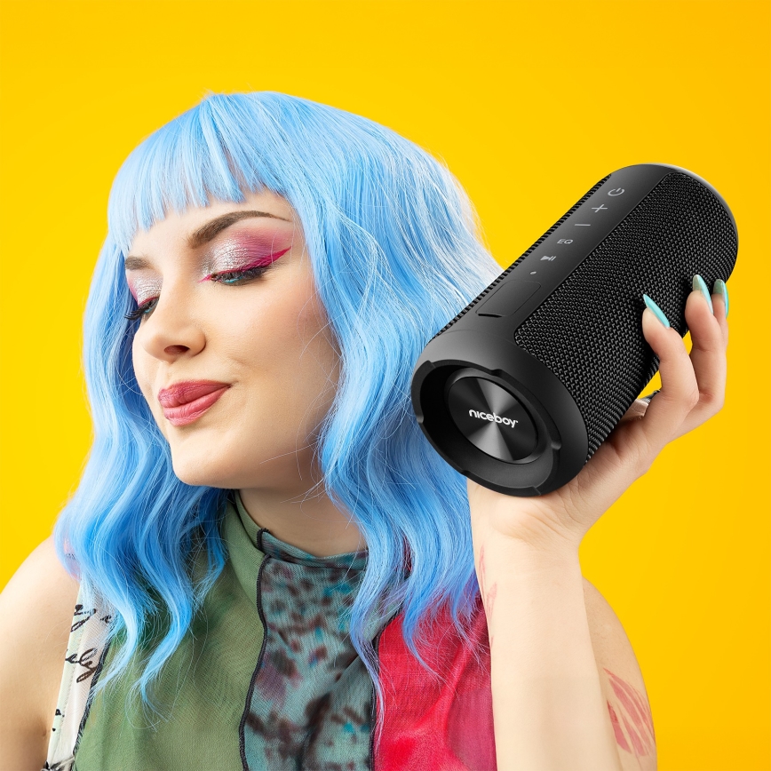 Niceboy Orion - LED Bezvadu skaļrunis ar mikrofonu 24W/2200 mAh IPX7 melna