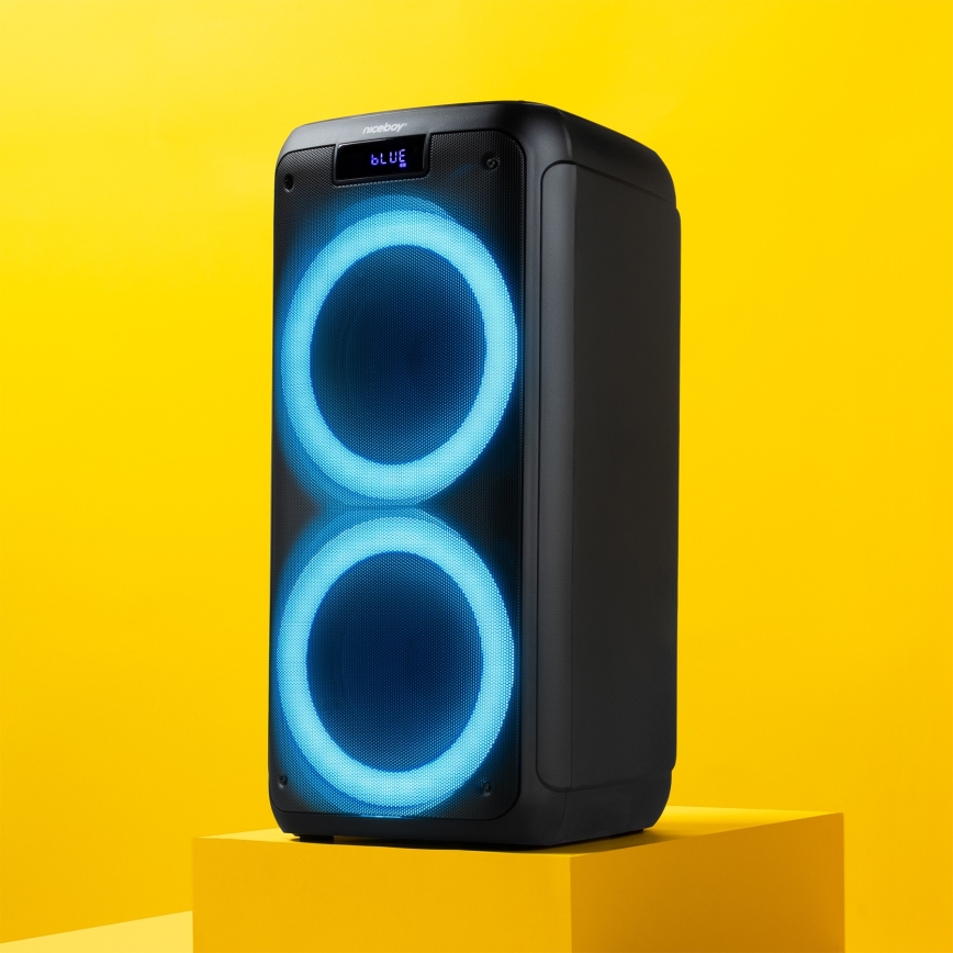 Niceboy PARTY Boss 2 - LED Bezvadu skaļrunis ar mikrofonu un lādētājakumulators funkcija 200W/4500 mAh + tālvadības pults