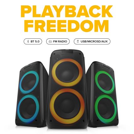 Niceboy PARTY Boss 2 - LED Bezvadu skaļrunis ar mikrofonu un lādētājakumulators funkcija 200W/4500 mAh + tālvadības pults