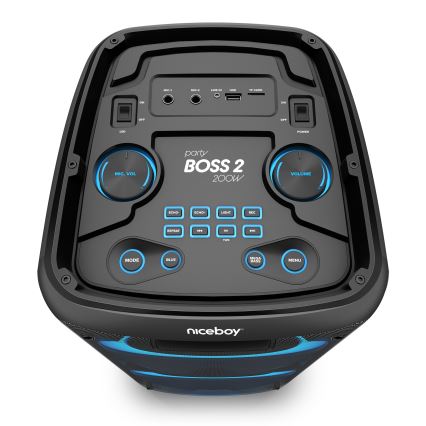 Niceboy PARTY Boss 2 - LED Bezvadu skaļrunis ar mikrofonu un lādētājakumulators funkcija 200W/4500 mAh + tālvadības pults