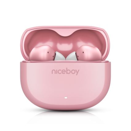 Niceboy Pins 4 - Bezvadu austiņas ar ANC, 400 mAh + 2x 50 mAh, IPX4, rozā
