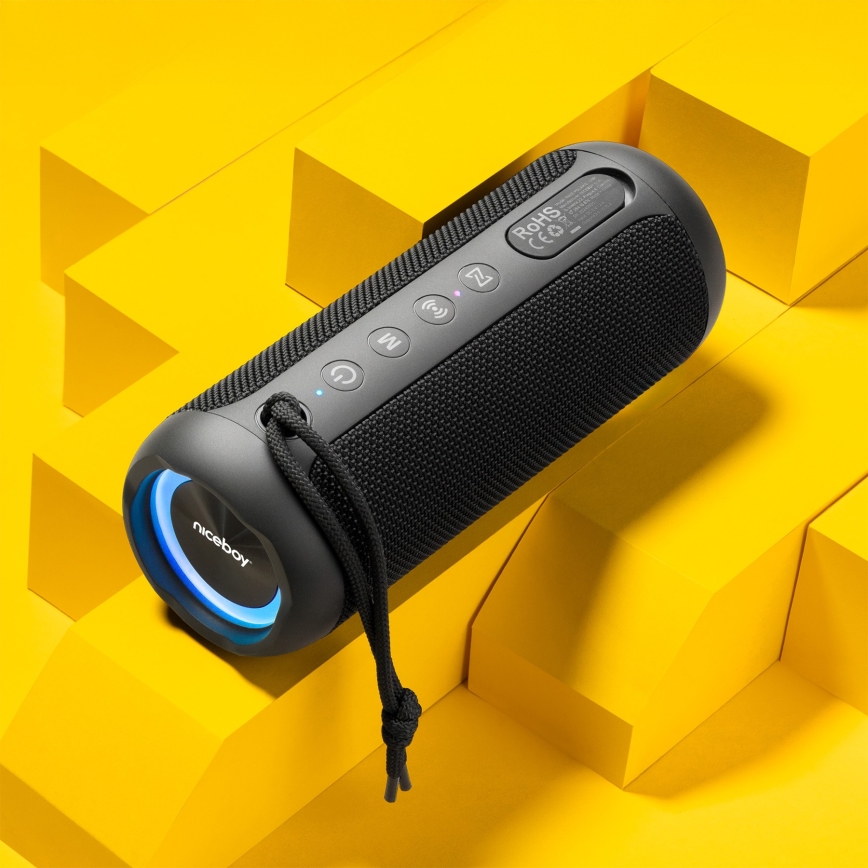 Niceboy Polaris - LED Bezvadu skaļrunis ar mikrofonu 30W/4000 mAh IPX7 melna