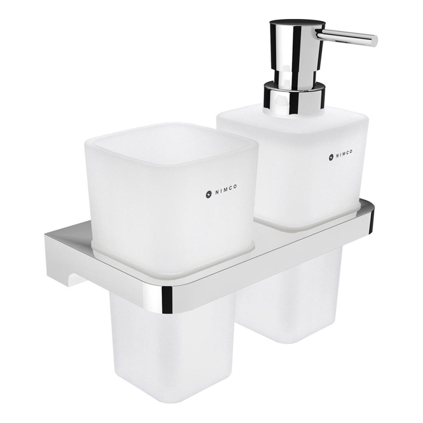 NIMCO MA 2905831H-26 - Sienas ziepju dozators un zobu birstes turētājs MAYA 290 mm matēts stikls/spīdīgi hromēts