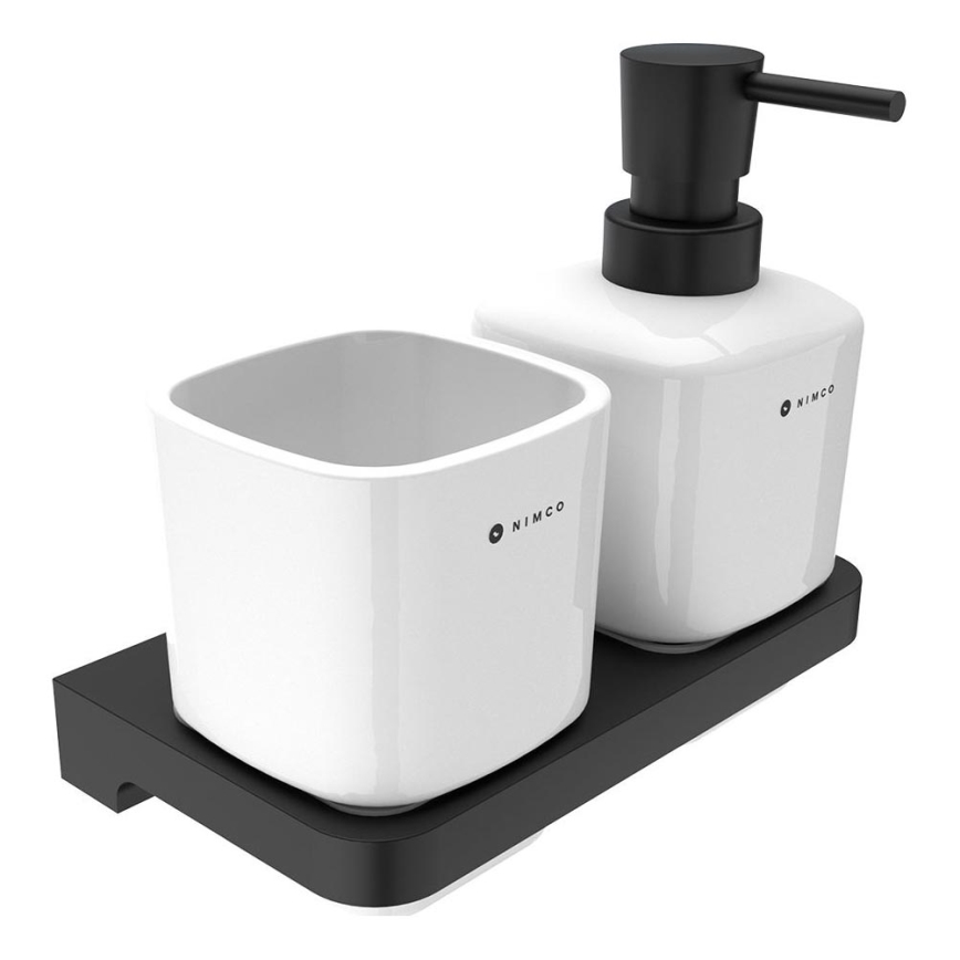 NIMCO MAC 2905831K-T-90 - Sienas ziepju dozators un zobu birstes turētājs MAYA 320 mm balta/matēts melna
