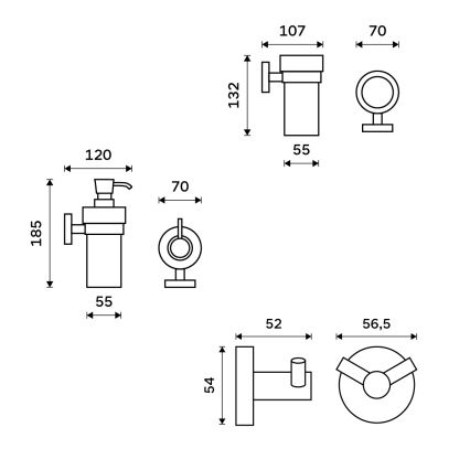 NIMCO UN komplekts-31W-26 - Pie sienas stiprināms ziepju dozators, zobu birstes turētājs un sienas āķis UNIX 250 mm matēts stikls/spīdīgi hromēts