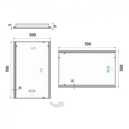 NIMCO ZP 11001VX – vannas istabas LED spogulis ar regulējamu spilgtumu, LED 21 W, 230 V, 3000–6500 K, 70 x 50 cm, IP44