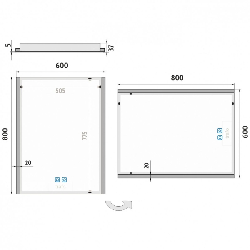 NIMCO ZP 11002VX - LED Aptumšojams vannas istabas spogulis ar fona apgaismojumu LED/24W/230V 3000-6500K 80x60 cm IP44