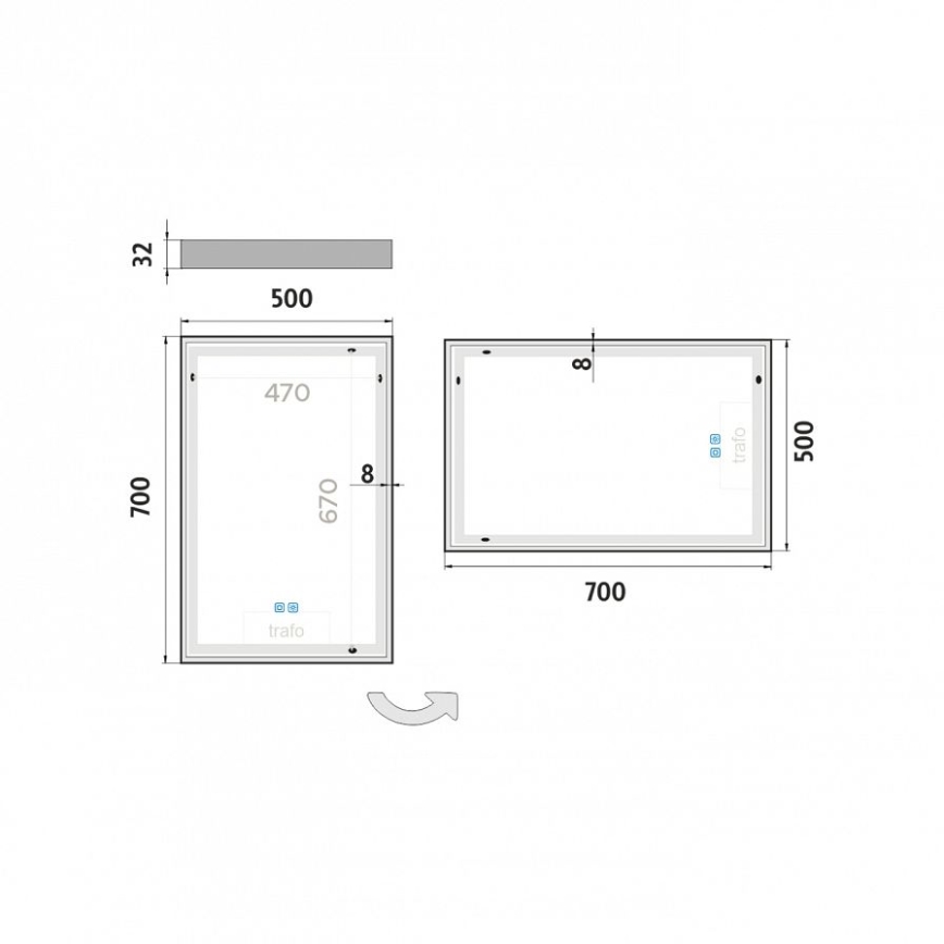 NIMCO ZP 13001VX - Regulējams LED vannas istabas spogulis ar aizmugurējo apgaismojumu LED/35W/230V 3000-6500K 70x50 cm IP44