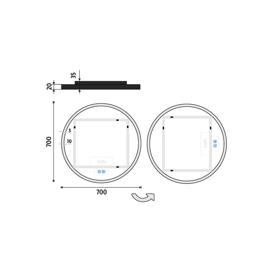 NIMCO ZPC 28001RVX-90 - LED vannas istabas spogulis ar regulējamu spilgtumu, apgaismots LED/33W/230V 3000-6500K Ø 70 cm matēts melns IP44