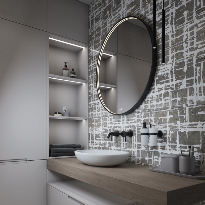 NIMCO ZPC 31001RVX-90 - LED regulējams vannas istabas spogulis ar aizmugurējo LED apgaismojumu LED/22W/230V 3000-6500K diam. 70 cm matētas melnas krāsas IP44