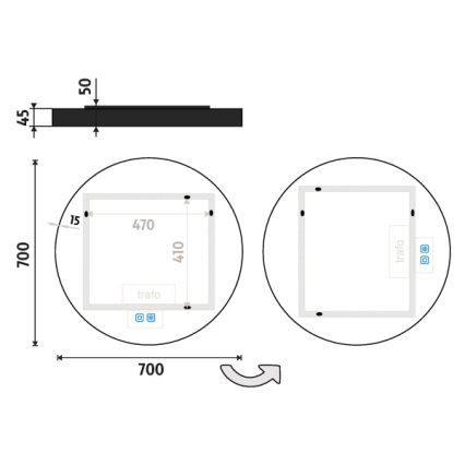 NIMCO ZPC 31001RVX-90 - LED Aptumšojams vannas istabas spogulis ar fona apgaismojumu LED/22W/230V 3000-6500K d. 70 cm matēts melna IP44
