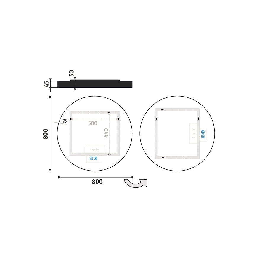 NIMCO ZPC 31002RVX-90 - LED dimējams vannasistabas aizmugurēji apgaismots spogulis LED/26W/230V 3000-6500K, Ø 80 cm, matēta melna, IP44