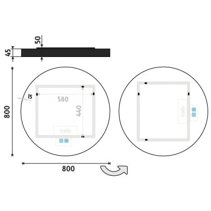 NIMCO ZPC 31002RVX-90 - LED Aptumšojams vannas istabas spogulis ar fona apgaismojumu LED/26W/230V 3000-6500K d. 80 cm matēts melna IP44