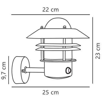 Nordlux - Āra sienas lampa ar sensoru BLOKHUS 1xE27/60W/230V IP54