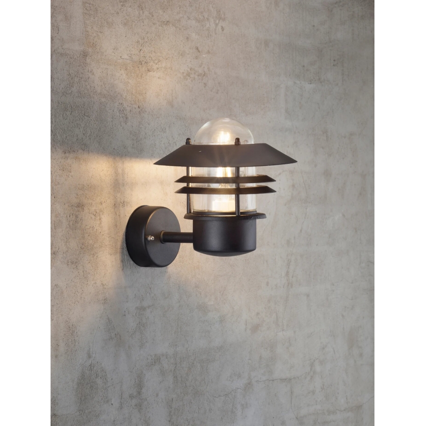 Nordlux - Āra sienas lampa BLOKHUS 1xE27/60W/230V IP54 melna