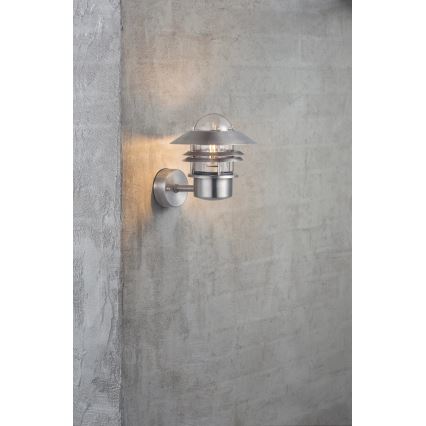Nordlux - Āra sienas lampa BLOKHUS 1xE27/60W/230V IP54 sudraba