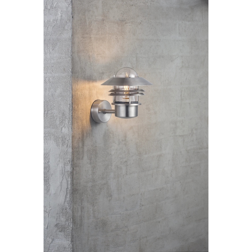 Nordlux - Āra sienas lampa BLOKHUS 1xE27/60W/230V IP54 sudraba