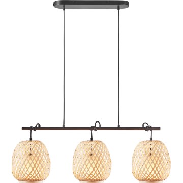 Nordlux - Lustra ar auklu HISOKA 3xE27/40W/230V melna/bambusa