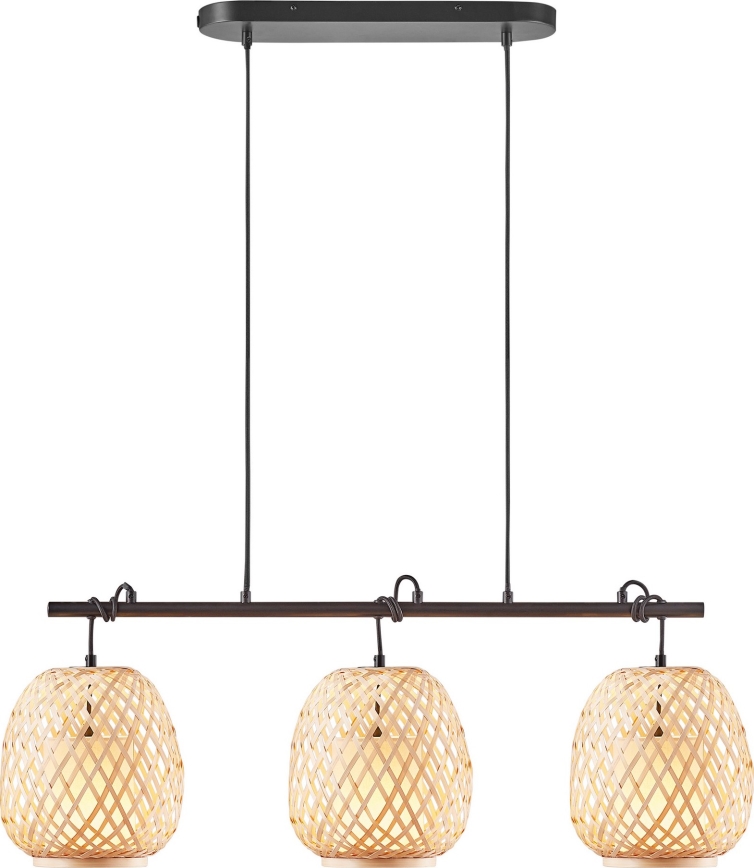 Nordlux - Lustra ar auklu HISOKA 3xE27/40W/230V melna/bambusa