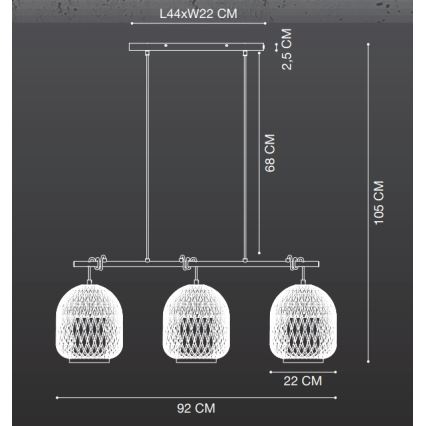 Nordlux - Lustra ar auklu HISOKA 3xE27/40W/230V melna/bambusa