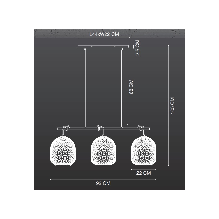 Nordlux - Lustra ar auklu HISOKA 3xE27/40W/230V melna/bambusa