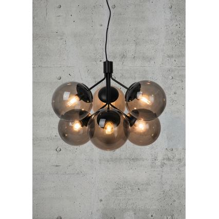 Nordlux - Lustra ar auklu IVONA 6xE27/28W/230V melna