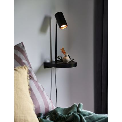 Nordlux - Sienas lampa ar plauktu CODY 1xGU10/15W/230V melna