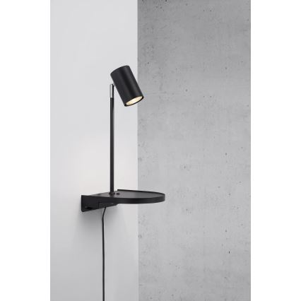 Nordlux - Sienas lampa ar plauktu CODY 1xGU10/15W/230V melna