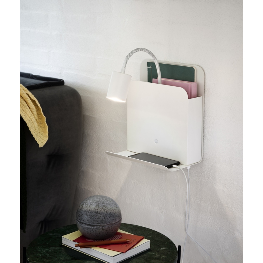 Nordlux - Sienas starmetis ar plauktu un USB ROOMI 1xGU10/8W/230V balta