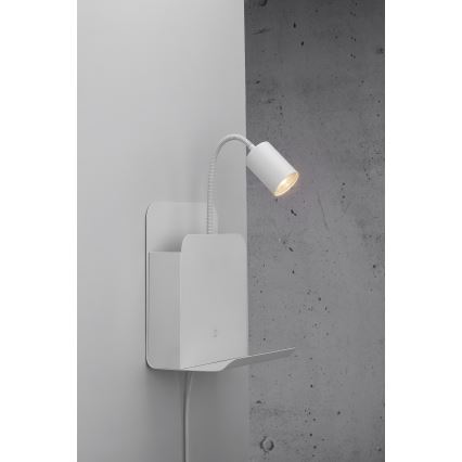 Nordlux - Sienas starmetis ar plauktu un USB ROOMI 1xGU10/8W/230V balta