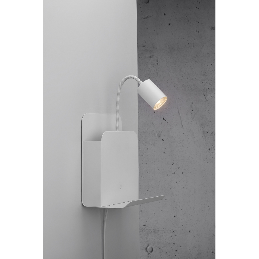 Nordlux - Sienas starmetis ar plauktu un USB ROOMI 1xGU10/8W/230V balta