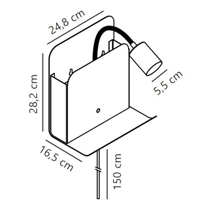 Nordlux - Sienas starmetis ar plauktu un USB ROOMI 1xGU10/8W/230V balta