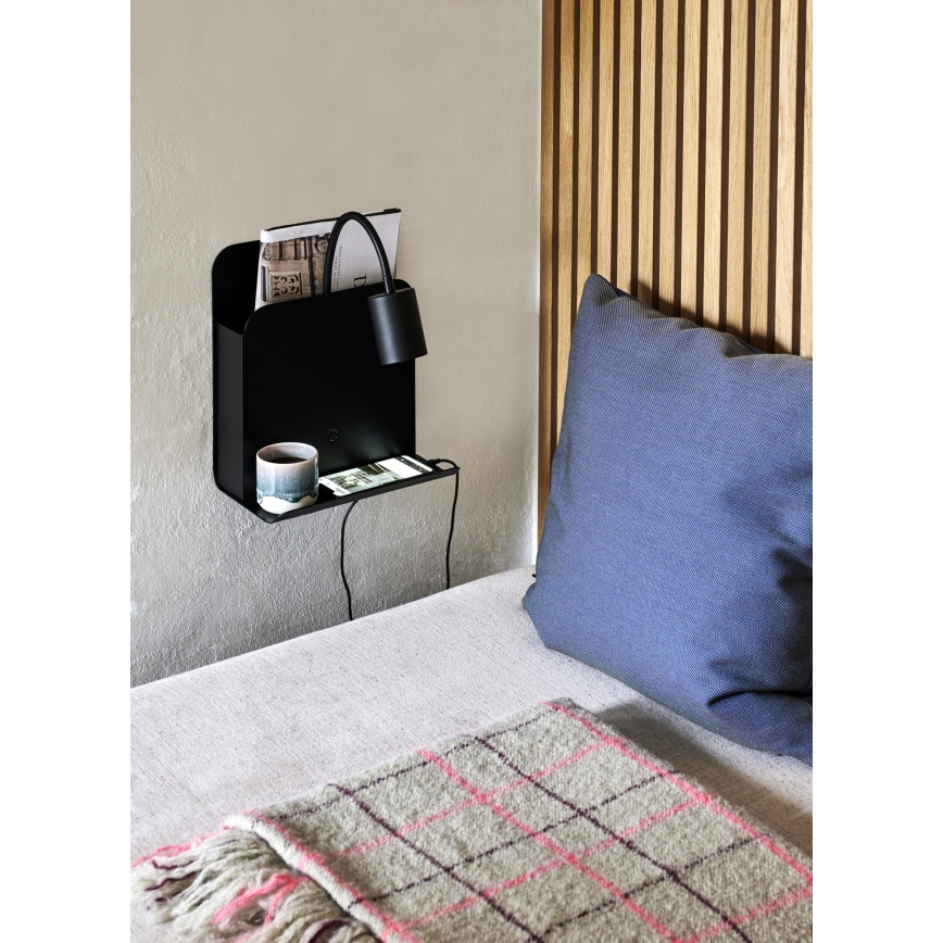 Nordlux - Sienas starmetis ar plauktu un USB ROOMI 1xGU10/8W/230V melna