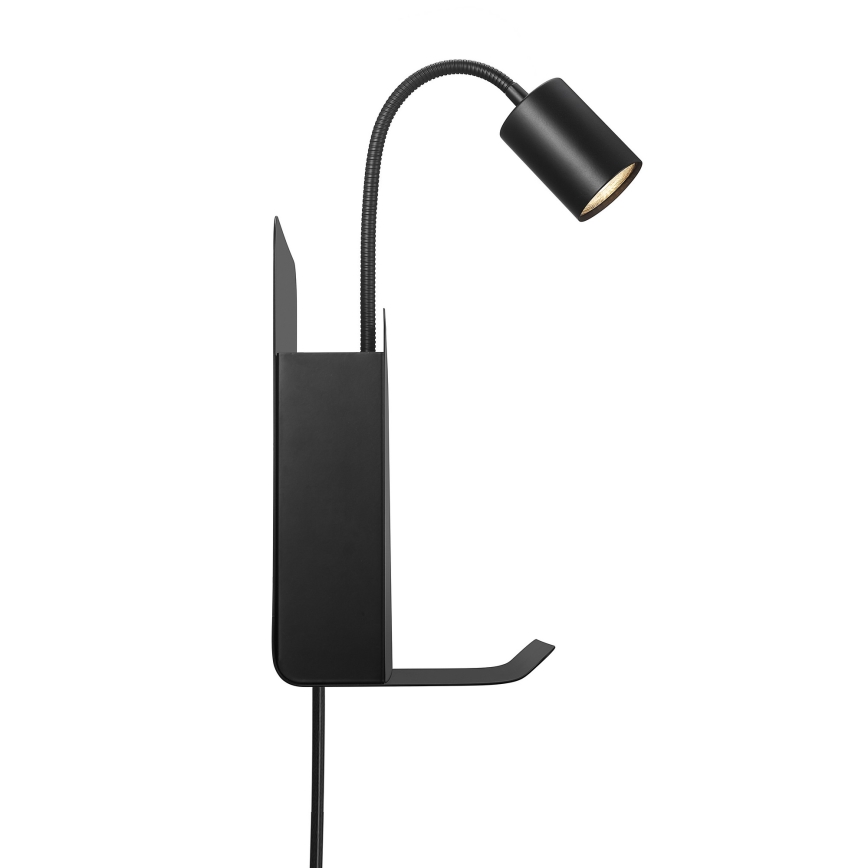 Nordlux - Sienas starmetis ar plauktu un USB ROOMI 1xGU10/8W/230V melna