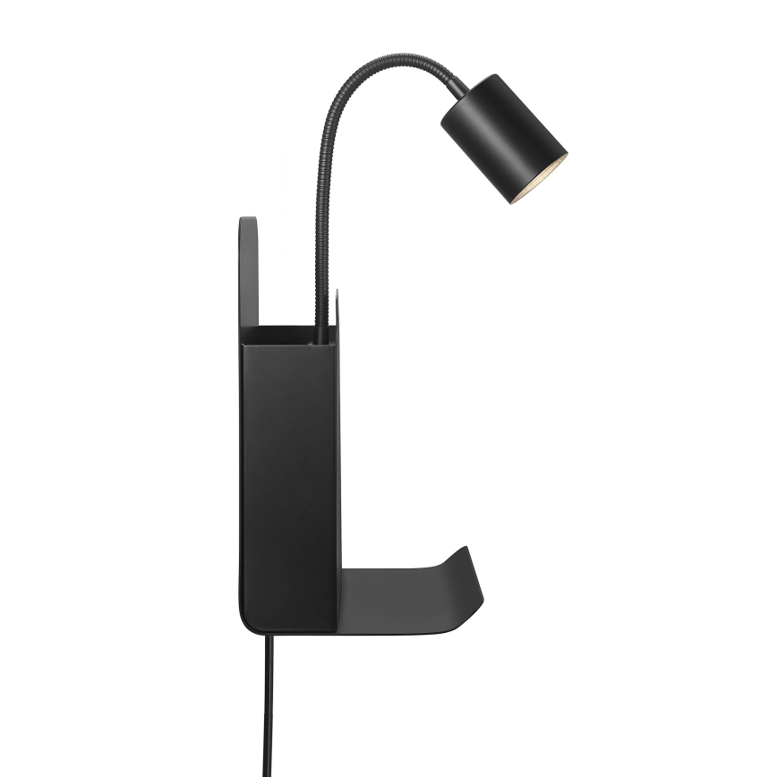 Nordlux - Sienas starmetis ar plauktu un USB ROOMI 1xGU10/8W/230V melna