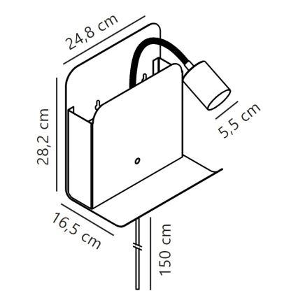 Nordlux - Sienas starmetis ar plauktu un USB ROOMI 1xGU10/8W/230V melna