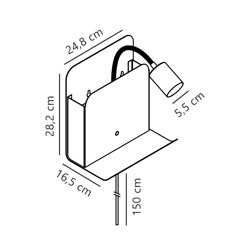 Nordlux - Sienas starmetis ar plauktu un USB ROOMI 1xGU10/8W/230V melna