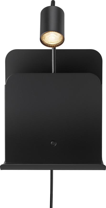 Nordlux - Sienas starmetis ar plauktu un USB ROOMI 1xGU10/8W/230V melna