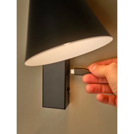 Nordlux - WILMER sienas lampa ar USB 1xE14/40W/230V, melna
