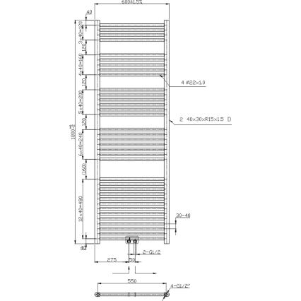 Novaservis - Vannas istabas dvieļu žāvētājs 630W/230V 180x60 cm pulēts hroms taisns