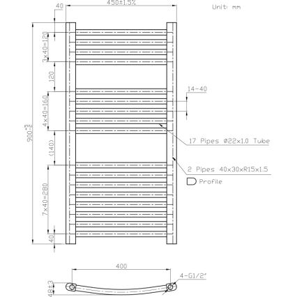 Novaservis - Vannas istabas dvieļu žāvētājs 365W/230V 90x45 cm balts noapaļots