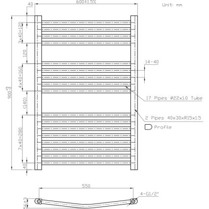 Novaservis - Vannas istabas dvieļu žāvētājs, 478 W / 230 V, 90 × 60 cm, balts, noapaļots