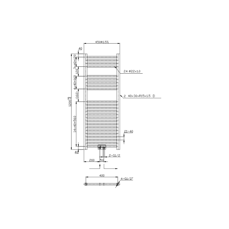 Novaservis - Vannas istabas dvieļu žāvētājs 490W/230V 120x45 cm melns, taisns
