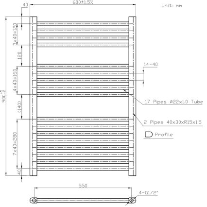 Novaservis - Vannas istabas dvieļu žeburveida radiators 478W/230V 90x60 cm balts taisns