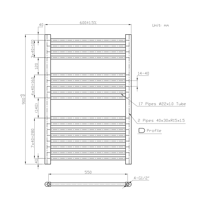Novaservis - Vannas istabas dvieļu žeburveida radiators 478W/230V 90x60 cm balts taisns