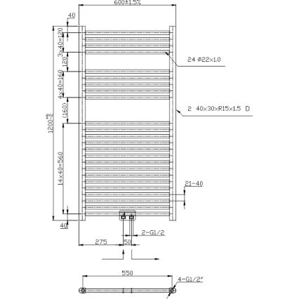 Novaservis - Vannas istabas kāpņu tipa dvieļu radiators 644W/230V 120x60 cm melns taisns