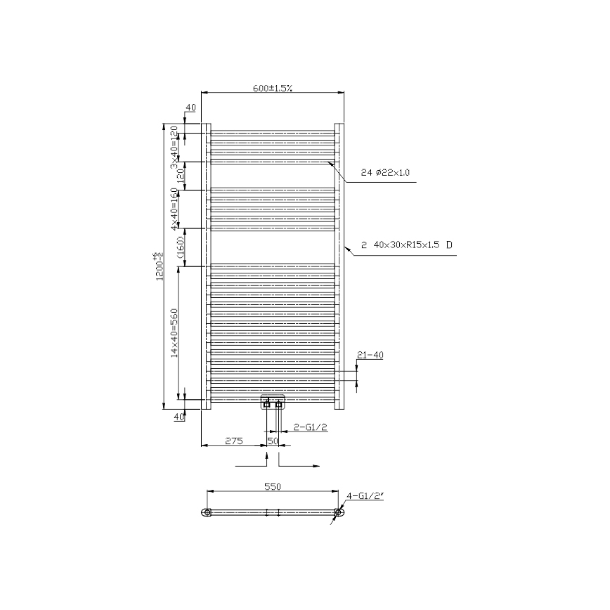 Novaservis - Vannas istabas kāpņu tipa dvieļu radiators 644W/230V 120x60 cm melns taisns