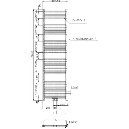 Novaservis - Vannas istabas kāpņu veida dvieļu radiators 648W/230V 160x45 cm melns taisns