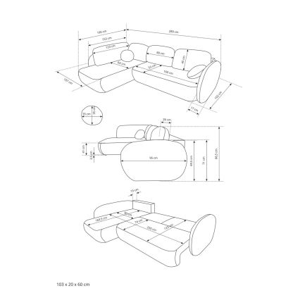 OLBIA L formas stūra izvelkamais dīvāns ar uzglabāšanas vietu — labās puses, bēšs