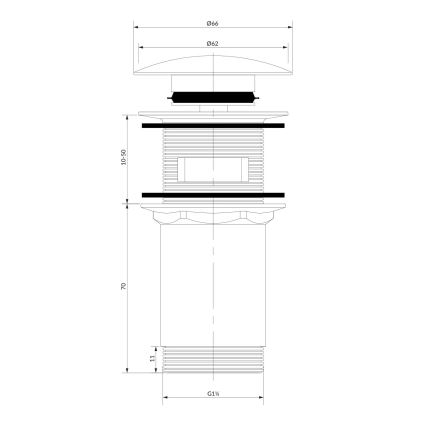 OMNIRES A706CPB - Izlietnes noteka CLICK-CLACK d. 6,6 cm matēts varš